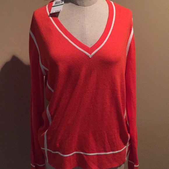 Michael Kors orange with white stripe sweater